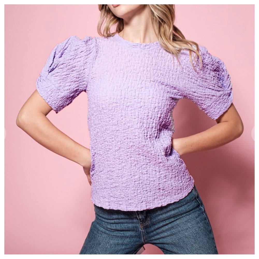 Boho Texture Fabric With Puff Short Sleeve